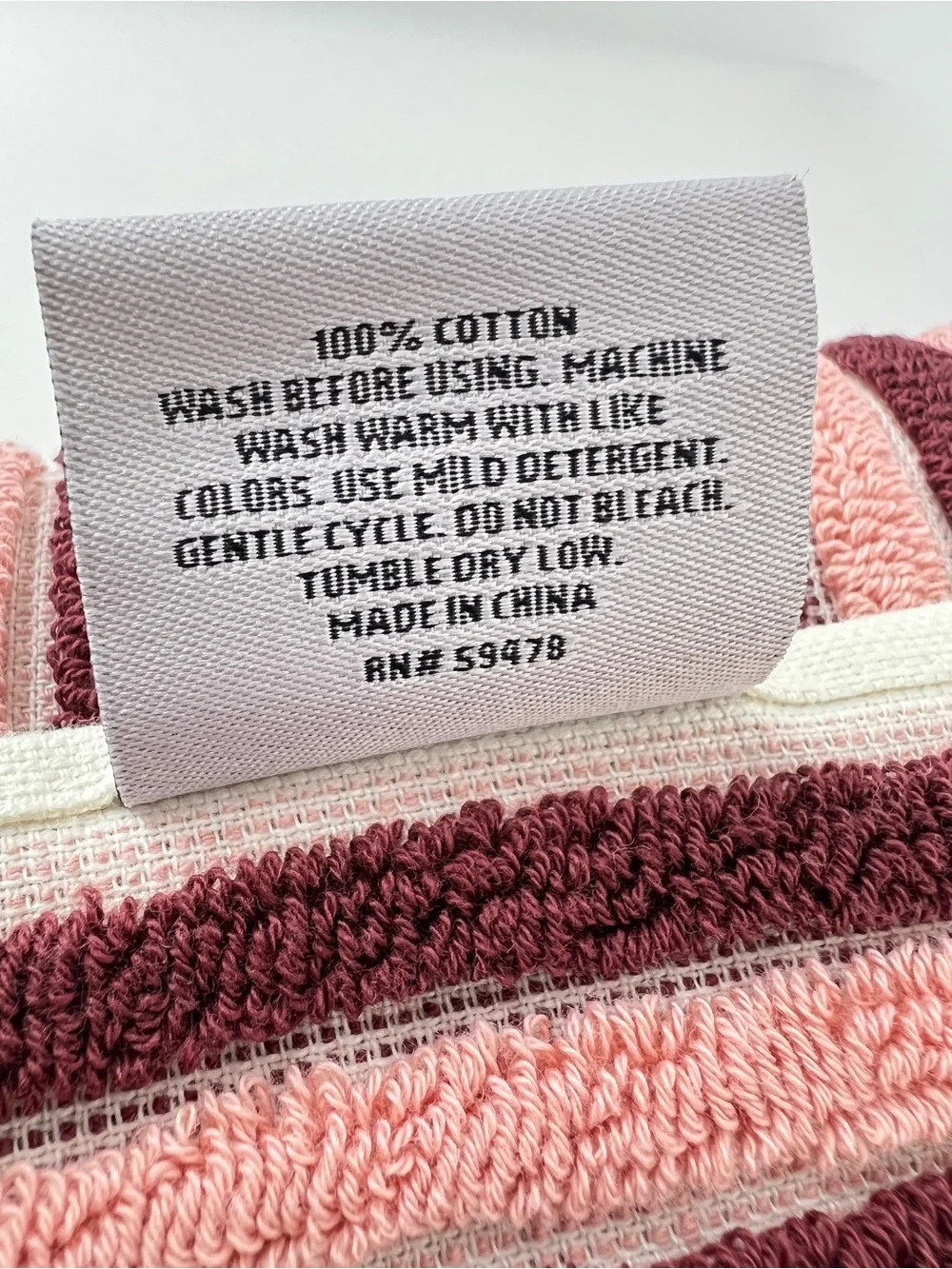 Rachel Zoe Bath Towel Set Pink Burgundy Cream Stripe & Fringe Cotton 8 Pc NEW